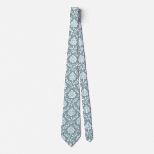 Rococo Damast Patroon Eendenei Blauw+Turquoise Stropdas (Voorkant)