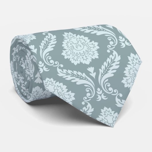 Rococo Damast Patroon Eendenei Blauw+Turquoise Stropdas (Opgerold)