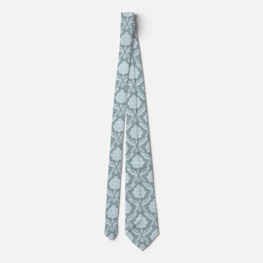 Rococo Damast Patroon Eendenei Blauw+Turquoise Stropdas (Achterkant)