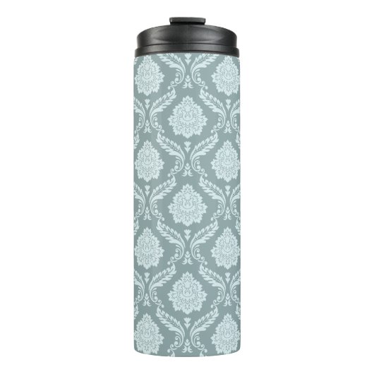 Rococo Damast Patroon Eendenei Blauw+Turquoise Thermosbeker (Voorkant)