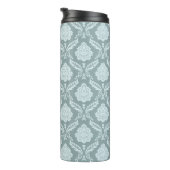 Rococo Damast Patroon Eendenei Blauw+Turquoise Thermosbeker (Geroteerd rechts)