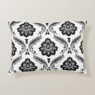 Rococo Damast Patroon Grijs Zwart Wit Accent Kussen