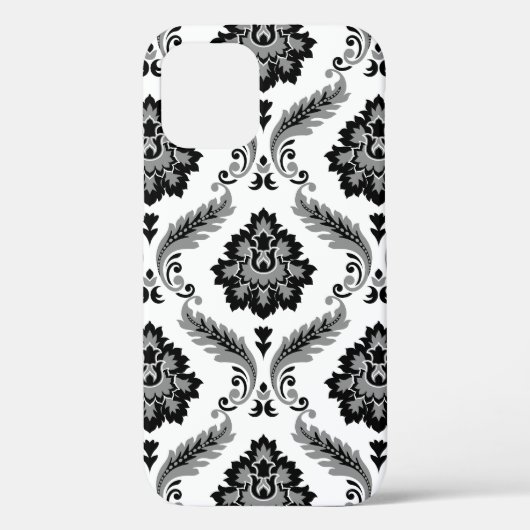 Rococo Damast Patroon Grijs Zwart Wit Case-Mate iPhone Case (Achterkant)