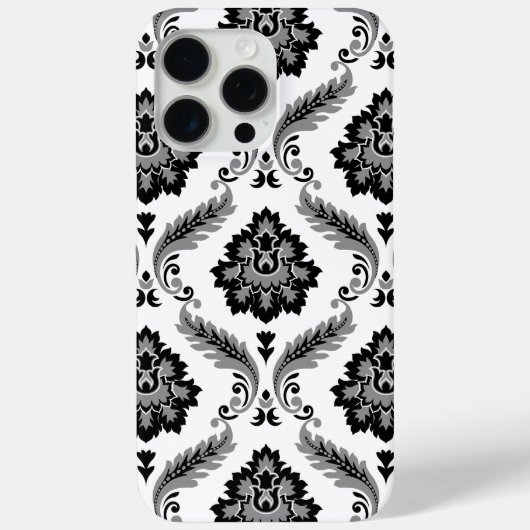 Rococo Damast Patroon Grijs Zwart Wit Case-Mate iPhone Case (Achterkant)
