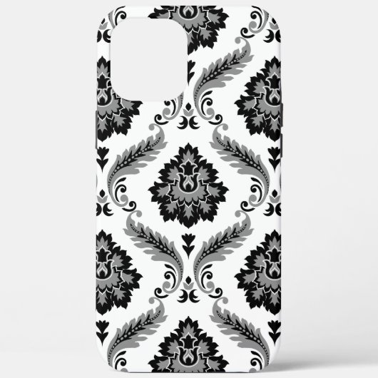 Rococo Damast Patroon Grijs Zwart Wit Case-Mate iPhone Case (Achterkant)