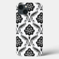 Rococo Damast Patroon Grijs Zwart Wit