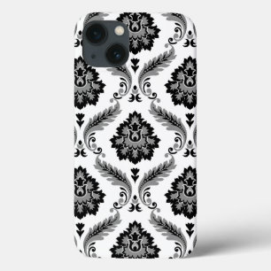 Rococo Damast Patroon Grijs Zwart Wit Case-Mate iPhone Case