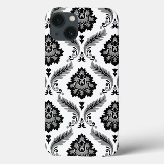 Rococo Damast Patroon Grijs Zwart Wit Case-Mate iPhone Case (Achterkant)