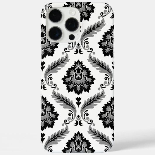 Rococo Damast Patroon Grijs Zwart Wit Case-Mate iPhone Case (Achterkant)