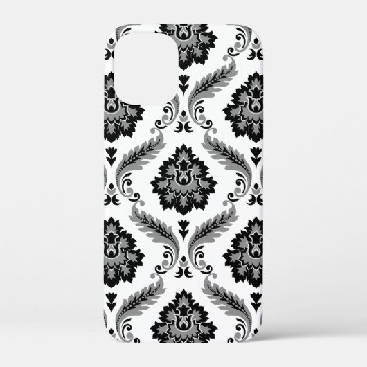 Rococo Damast Patroon Grijs Zwart Wit Case-Mate iPhone Case (Achterkant)