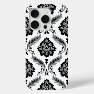 Rococo Damast Patroon Grijs Zwart Wit iPhone 15 Pro Case