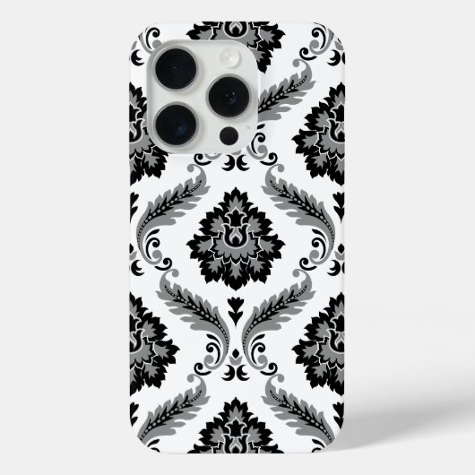 Rococo Damast Patroon Grijs Zwart Wit Case-Mate iPhone Case (Achterkant)