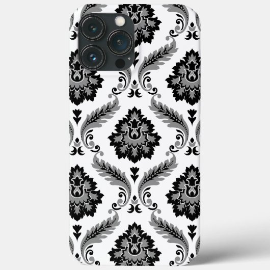 Rococo Damast Patroon Grijs Zwart Wit Case-Mate iPhone Case (Achterkant)
