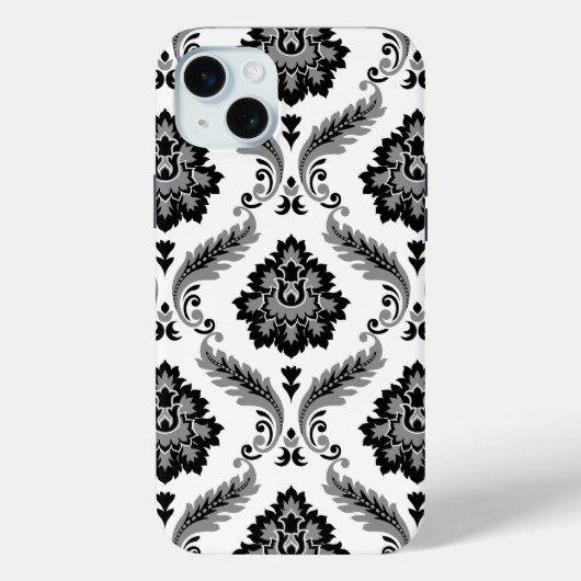 Rococo Damast Patroon Grijs Zwart Wit Case-Mate iPhone Case (Achterkant)