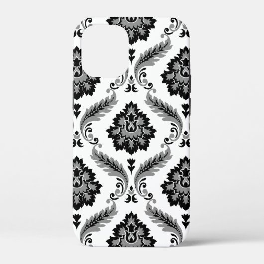 Rococo Damast Patroon Grijs Zwart Wit Case-Mate iPhone Case (Achterkant)