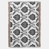 Rococo Damast Patroon Grijs Zwart Wit Deken (Voorkant Verticaal)