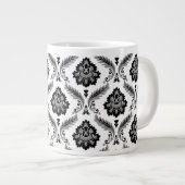 Rococo Damast Patroon Grijs Zwart Wit Grote Koffiekop (Voorkant rechts)