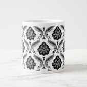 Rococo Damast Patroon Grijs Zwart Wit Grote Koffiekop (Voorkant)