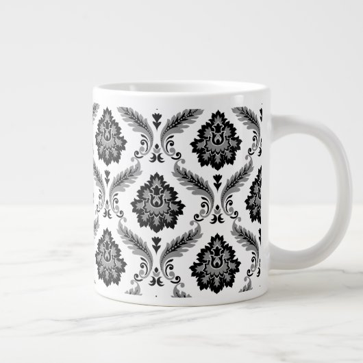 Rococo Damast Patroon Grijs Zwart Wit Grote Koffiekop (Rechts)