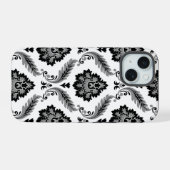 Rococo Damast Patroon Grijs Zwart Wit iPhone 15 Case (Achterkant horizontaal)