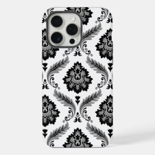 Rococo Damast Patroon Grijs Zwart Wit iPhone 15 Pro Max Case