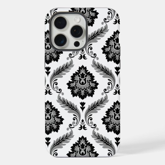 Rococo Damast Patroon Grijs Zwart Wit iPhone Hoesje (Achterkant)