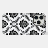 Rococo Damast Patroon Grijs Zwart Wit iPhone Hoesje (Achterkant horizontaal)