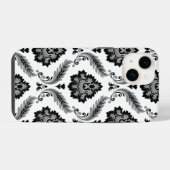 Rococo Damast Patroon Grijs Zwart Wit iPhone Hoesje (Achterkant horizontaal)