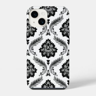 Rococo Damast Patroon Grijs Zwart Wit iPhone 14 Hoesje