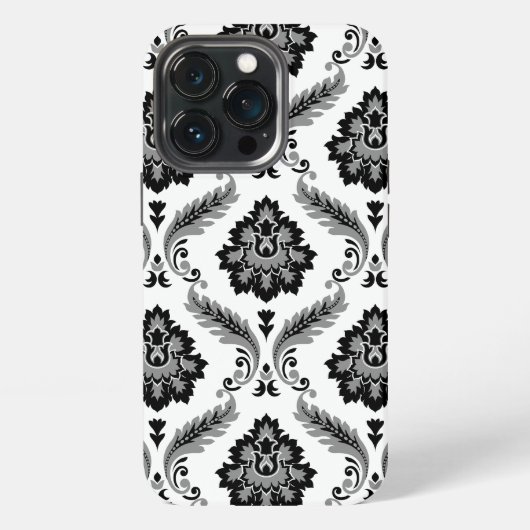 Rococo Damast Patroon Grijs Zwart Wit iPhone Hoesje (Achterkant)