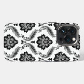 Rococo Damast Patroon Grijs Zwart Wit iPhone Hoesje (Achterkant horizontaal)