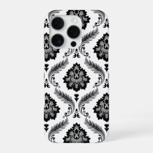 Rococo Damast Patroon Grijs Zwart Wit iPhone 16 Pro Hoesje