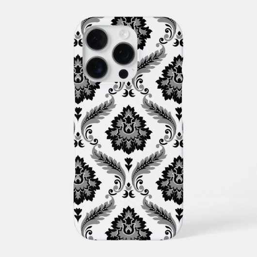 Rococo Damast Patroon Grijs Zwart Wit iPhone Hoesje (Achterkant)