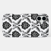 Rococo Damast Patroon Grijs Zwart Wit iPhone Hoesje (Achterkant horizontaal)
