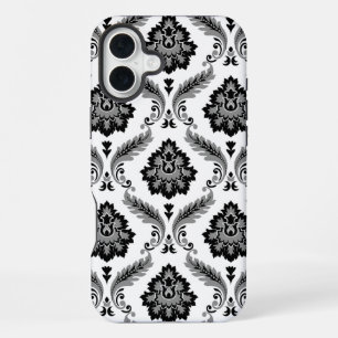 Rococo Damast Patroon Grijs Zwart Wit iPhone 16 Plus Hoesje