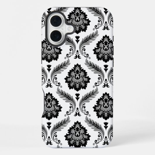 Rococo Damast Patroon Grijs Zwart Wit iPhone Hoesje (Achterkant)