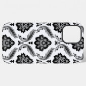 Rococo Damast Patroon Grijs Zwart Wit iPhone Hoesje (Achterkant horizontaal)