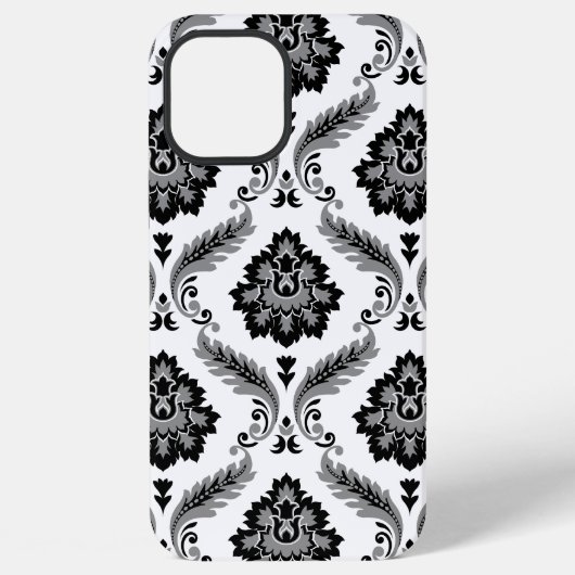 Rococo Damast Patroon Grijs Zwart Wit iPhone Hoesje (Achterkant)