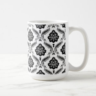 Rococo Damast Patroon Grijs Zwart Wit Koffiemok