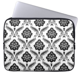 Rococo Damast Patroon Grijs Zwart Wit Laptop Sleeve