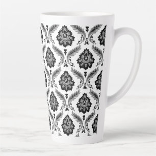 Rococo Damast Patroon Grijs Zwart Wit Latte Mok