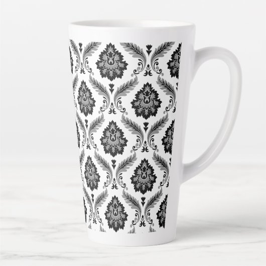 Rococo Damast Patroon Grijs Zwart Wit Latte Mok (Rechts)