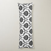 Rococo Damast Patroon Grijs Zwart Wit Lichaamskussen (Achterkant (Verticaal))