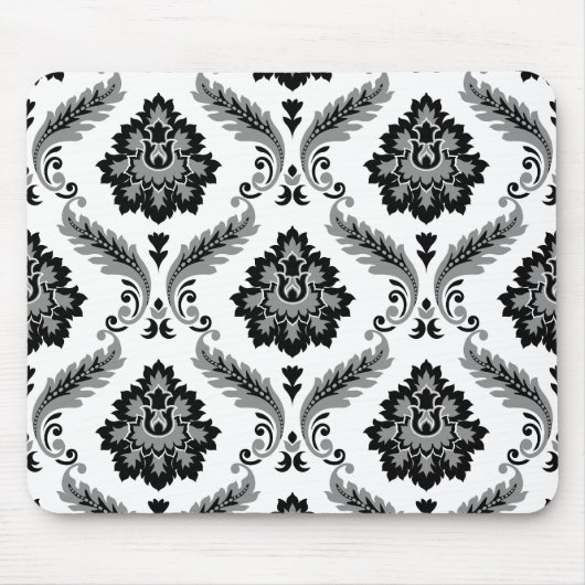 Rococo Damast Patroon Grijs Zwart Wit Muismat (Voorkant)