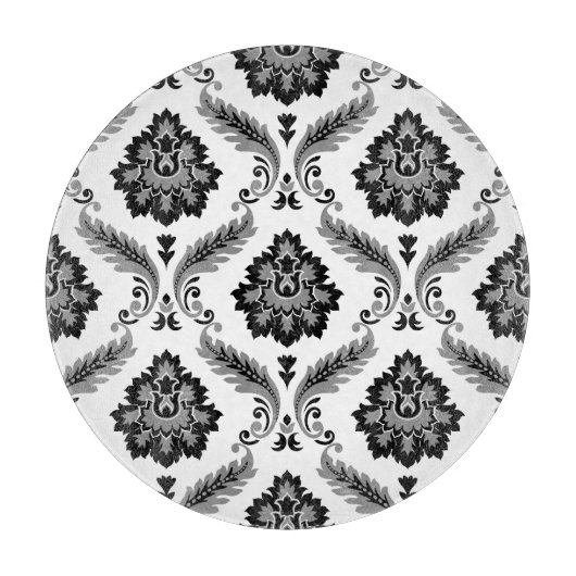 Rococo Damast Patroon Grijs Zwart Wit Snijplank (Voorkant)