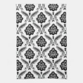 Rococo Damast Patroon Grijs Zwart Wit Theedoek (Verticaal)
