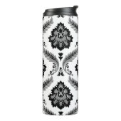 Rococo Damast Patroon Grijs Zwart Wit Thermosbeker (Gedraaid links)