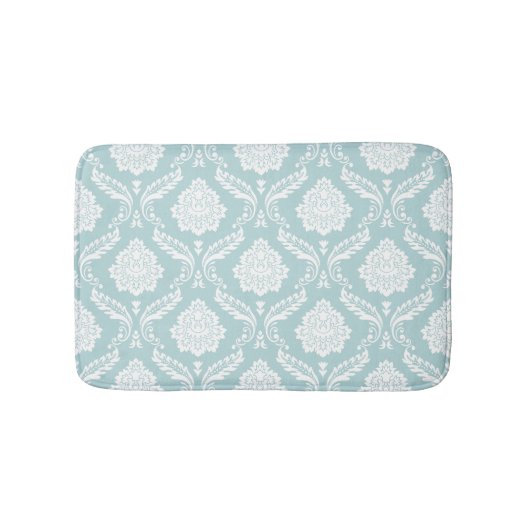 Rococo Damast Patroon Wit op Eendenei Blauw Badmat (Voorkant)