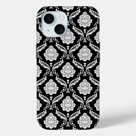 Rococo Damast Patroon Wit op Zwart Case-Mate iPhone Case (Achterkant)