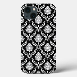 Rococo Damast Patroon Wit op Zwart Case-Mate iPhone Case